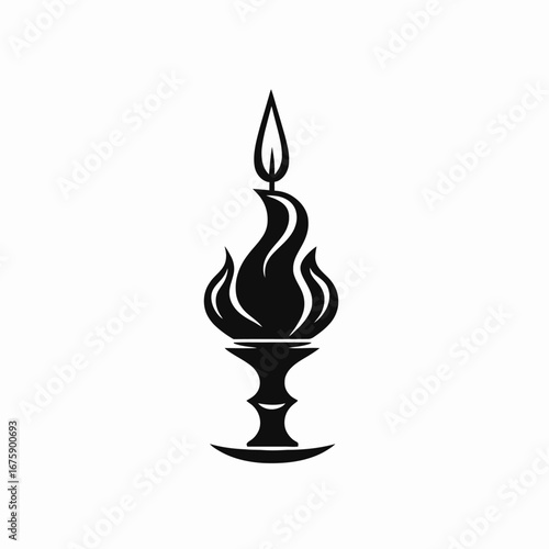 Elegant black and white candle holder flame burning art graphic silhouette
