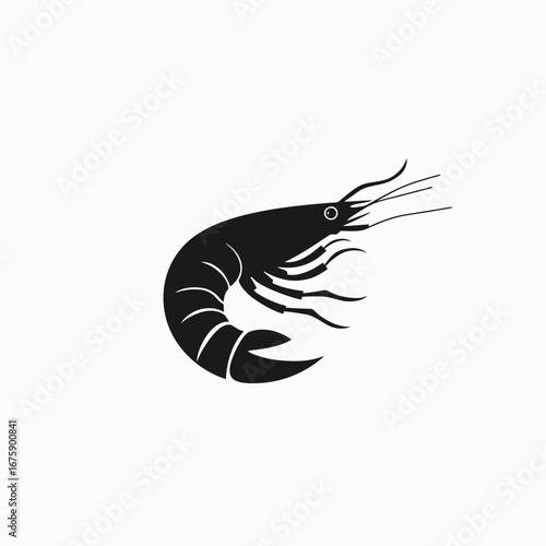 Elegant sea shrimp side detailed black crustacean animal illustration silhouette