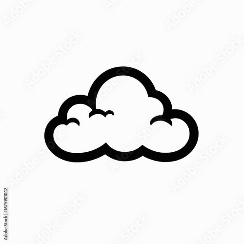 Simple puffy cloud vector illustration with dark black line art silhouette