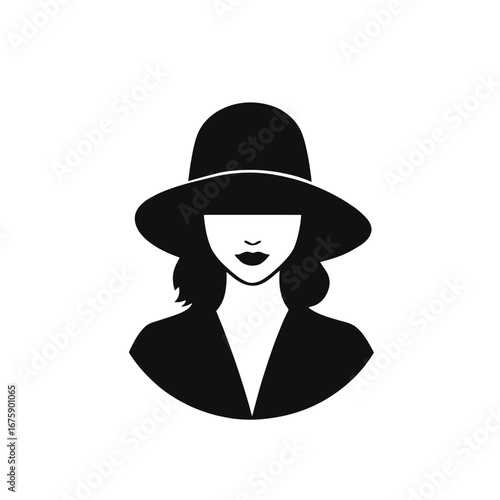 Elegant lady avatar with a stylish broad brimmed hat silhouette
