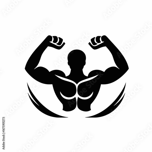 Striking muscular bodybuilder, powerful physique shown in graphic vector art silhouette.