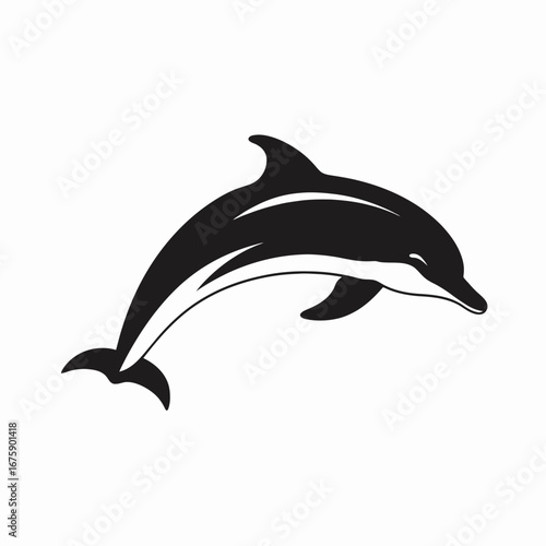 Elegant dolphin leaps through the water in graphic vector silhouette