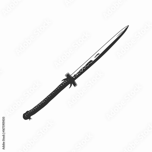 Elegant monochrome katana sword graphic Japanese weapon black and white silhouette