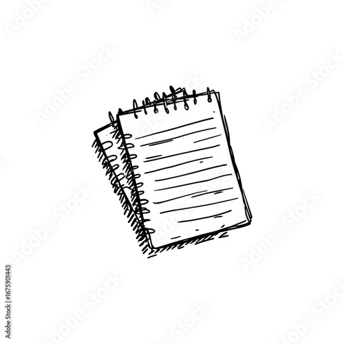 Two sketchbooks with spiral bindings and lined pages stacked on top of each other in black and white style