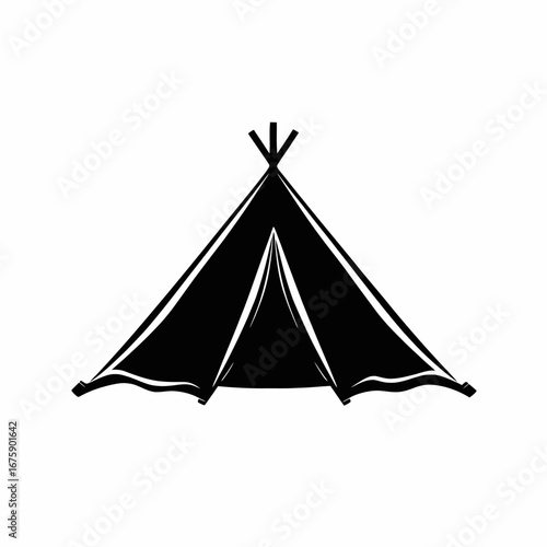 Simplistic native teepee design, representing outdoor adventure in dark silhouette