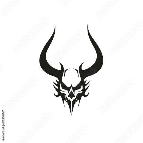 Intricate horned skull graphic design vector tribal illustration and tattoo silhouette