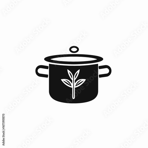 Pot with plant illustration icon cooking simple black design silhouette