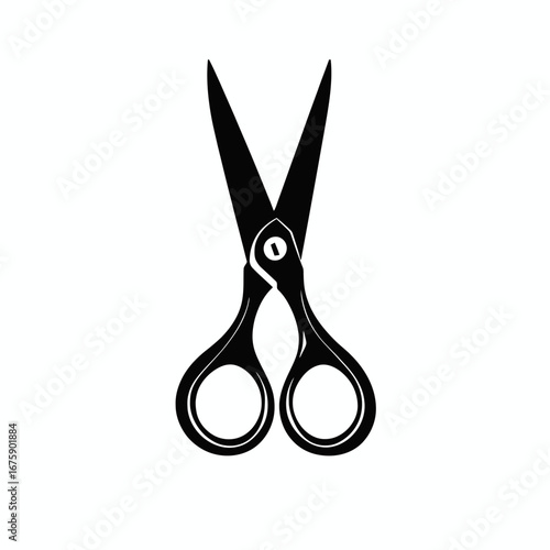Sharp open grooming scissors in simple black and white design silhouette