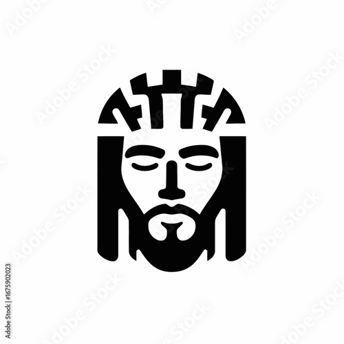 Minimalist Christ portrayal with crown of thorns in stark silhouette