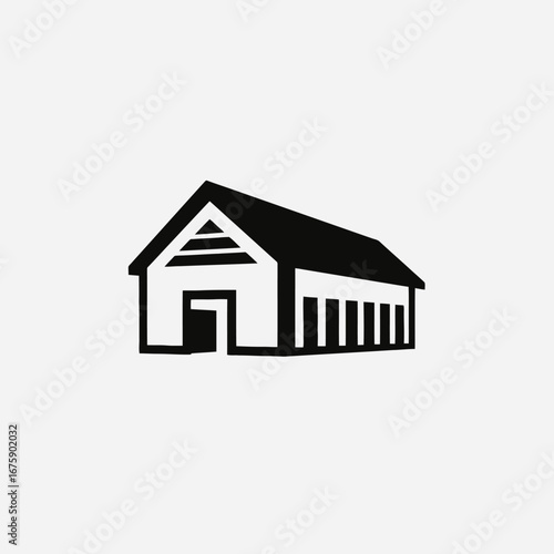 Simplistic and abstract barn with geometric shapes, barn architecture silhouette