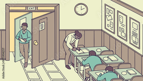 inside view of a Exam hall where teachers examine the whole students  