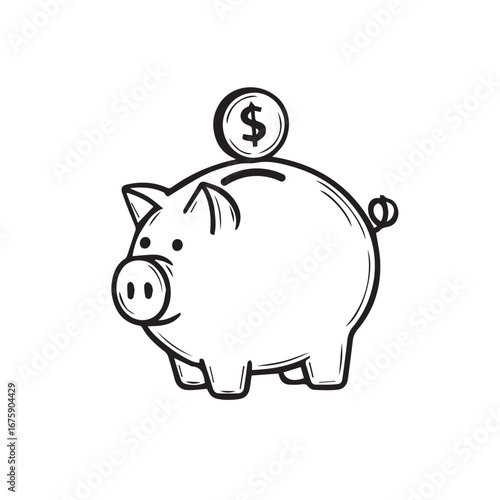 Chalk hand-drawn piggy bank icon on green chalkboard background. Simple doodle style vector for savings, finance, money, banking, investment, budgeting, and financial education designs.
