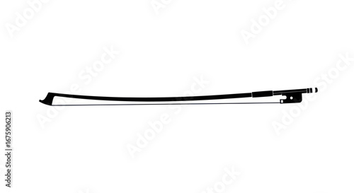 A black violin bow with horsehair for playing music.