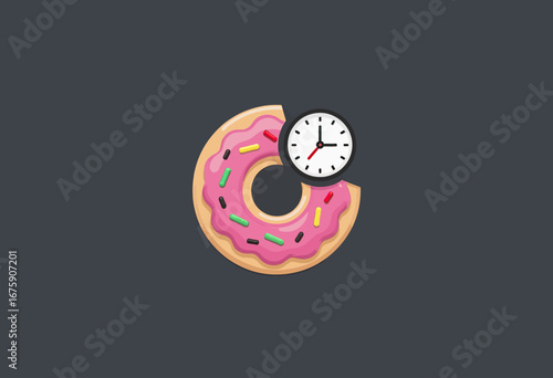 A fun and creative icon of a pink-frosted donut with a clock face, representing a delicious break time or a sweet reminder for an appointment or deadline.
