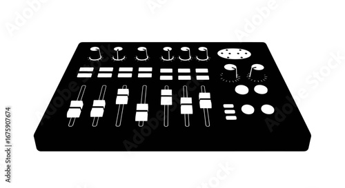 Black and White Studio Mixing Console Control Panel.