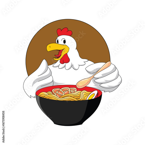 chicken eat ramen cartoon design.