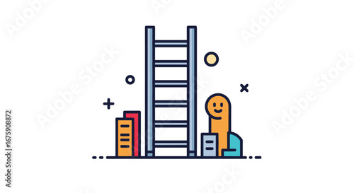 A visually engaging cartoon representation of upward mobility and achieving career advancement through hard work and dedication