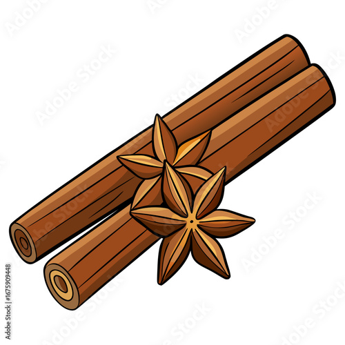 Close-up of aromatic cinnamon sticks and star anise, a dry natural spice for cooking and flavoring desserts
