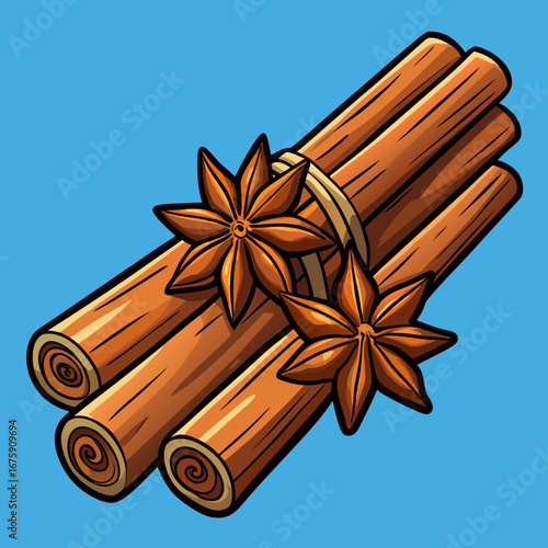 Aromatic brown cinnamon sticks and star anise spice blend, perfect for cooking or decoration