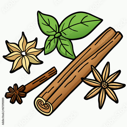 Aromatic brown cinnamon sticks and star anise spices for Christmas flavor and decoration