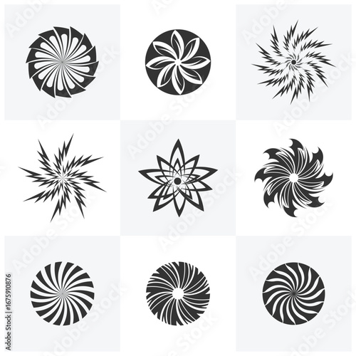 Set of Vortex logo design template. Black hole galaxy vector illustration