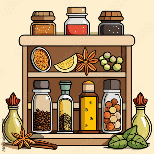 Natural, healthy food and medicine in isolated glass jars and bottles