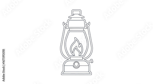 Vintage Outline Drawing of a Kerosene Lantern.