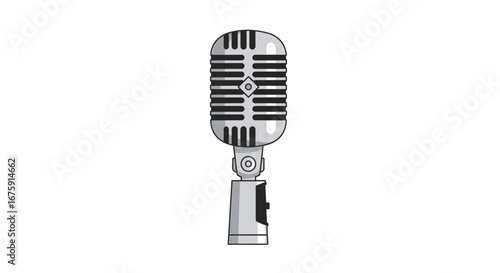 Classic retro silver microphone illustration for audio recording and performance.