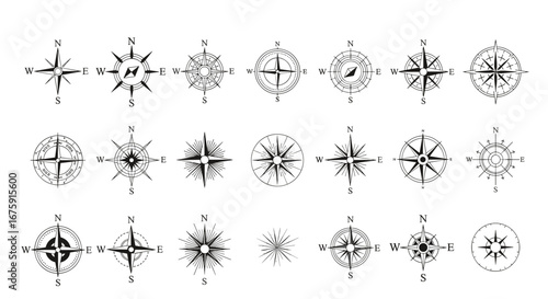Collection of vintage nautical compass rose designs for navigation and directional guidance