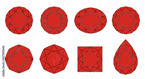 Exploring various gemstone cuts and facet patterns for brilliant red stones demonstrating light reflection properties