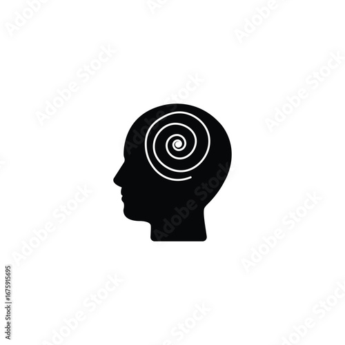 black abstract head with maze like critical thinking. flat simple psychologist knowledge logotype graphic design isolated on white. concept of escape quest or logical trouble or easy cognitive process
