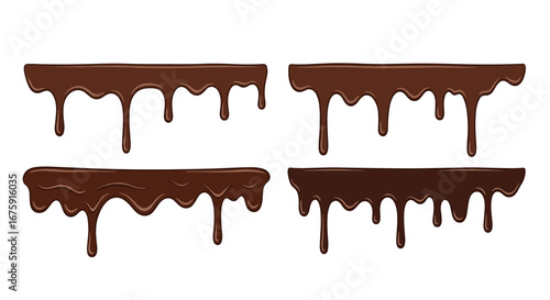 Delicious molten chocolate drizzle dripping effect set food beverage design elements