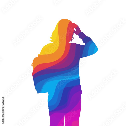 Vibrant abstract silhouette of a person with flowing rainbow colors, conveying creativity and individuality in a modern artistic style.