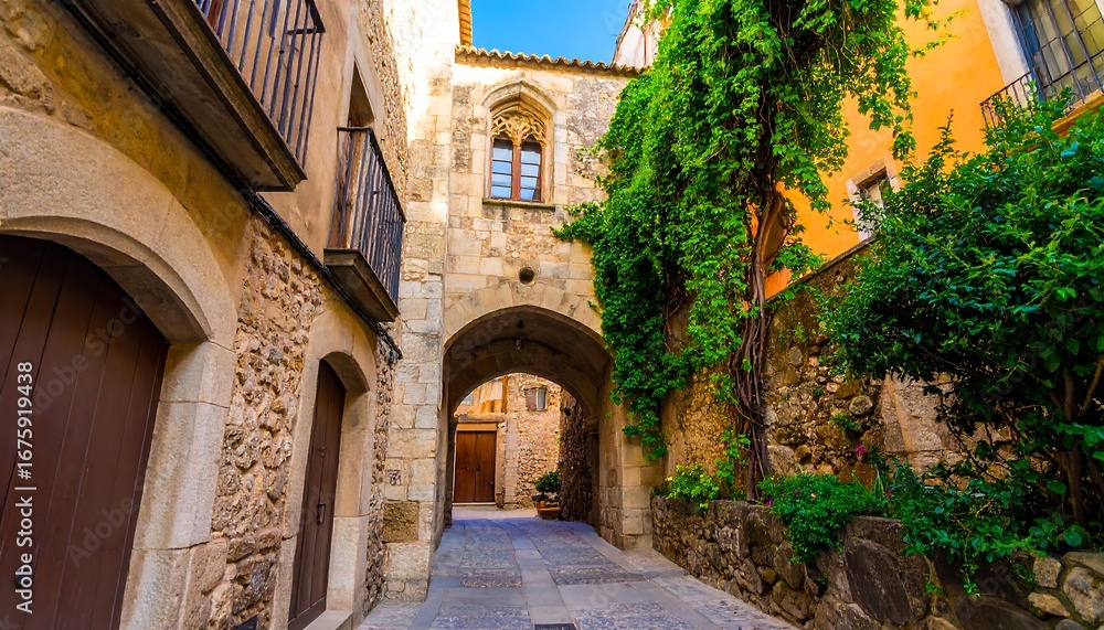 Obraz premium Old European alleyway with archway