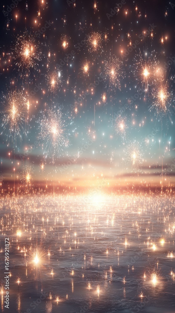 Naklejka premium Stunning galaxy and starry night sky over horizon with cosmic glow and celestial beauty in a captivating space and universe scene for astrophotography