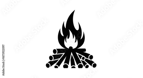 Black Silhouette of a Campfire with Flames.