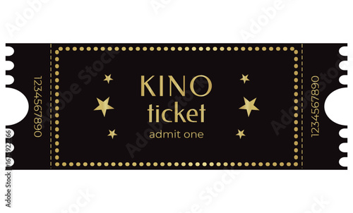 Kino ticket template, cinema ticket with golden stars