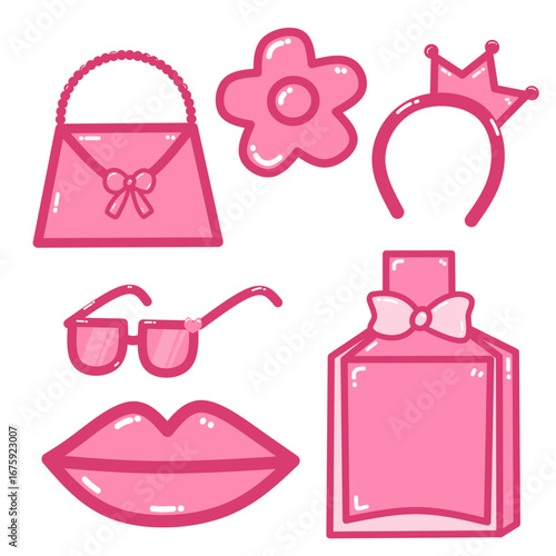 Cute Pink Girly Accessories Clipart, Kawaii Fashion Bundle