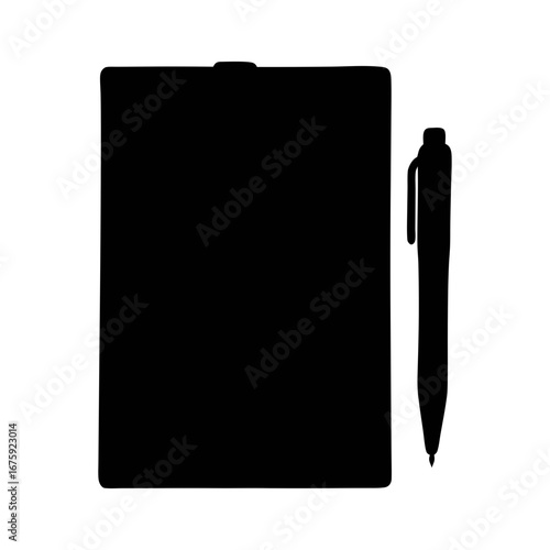 Black writing tablet with pen for notes and drawing, educational tool for creativity and ideas