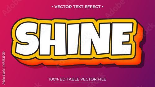 Bold Shine Text Effect with Yellow Outline and Orange Shadow