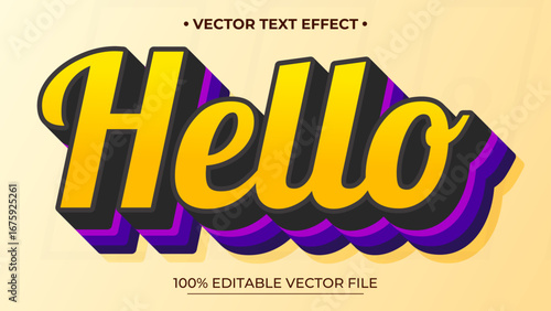 Bold Hello Text Effect with Yellow Gradient and Purple Shadow Layers