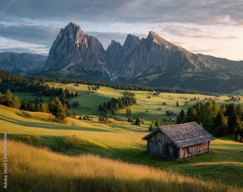 Obraz premium Alpine valley at sunset (2)