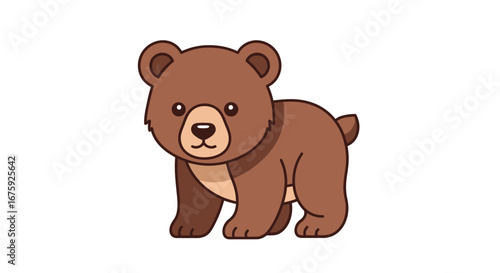 Adorable Cartoon Brown Bear Cub with Cute Features.