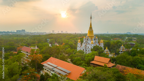 Wallpaper Mural Aerial view of Buu Long Pagoda in Ho Chi Minh City. A beautiful buddhist temple hidden away in Ho Chi Minh City at Vietnam. Travel and landscape concept Torontodigital.ca