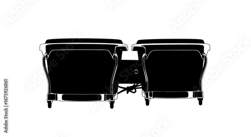 Black and White Bongos - Percussion Instrument Silhouette.