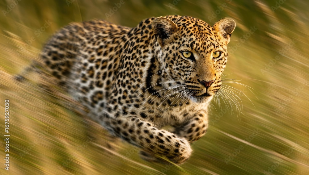 Obraz premium A leopard in motion, blurred background