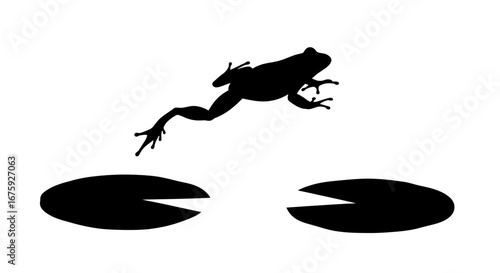 Leaping Frog Silhouette on Lily Pads.