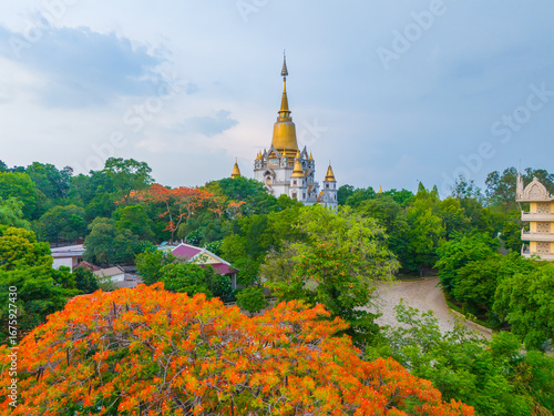 Wallpaper Mural Aerial view of Buu Long Pagoda in Ho Chi Minh City. A beautiful buddhist temple hidden away in Ho Chi Minh City at Vietnam. Travel and landscape concept Torontodigital.ca