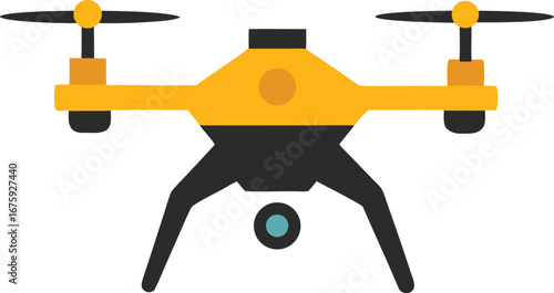 Vector art of yellow drone with camera, modern aerial technology for photography and videography