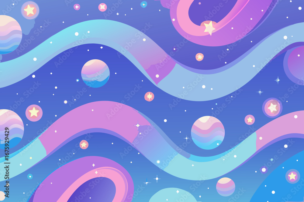 Fototapeta premium Whimsical cosmic journey with flowing pastel nebulae and sparkling stars, inviting wonder.
